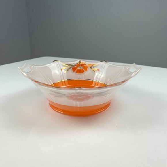 Art Deco handle serving bowl and plate octogonal 30s dish inverted orange paint - Picture 3 of 14